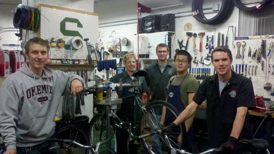 Workers at the MSU bike shop