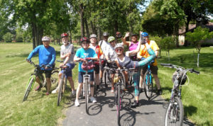 Group of bikers in a park